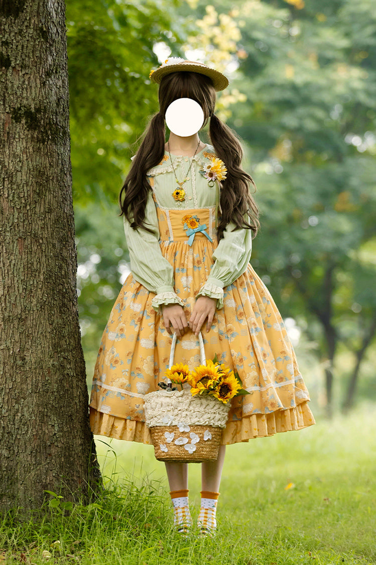 Yellow Sunflower Sleeveless Floral Bow Elegant Uplift Jsk