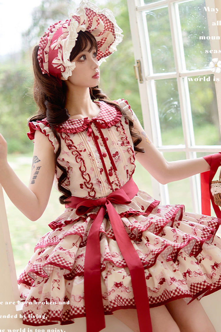 Cherry Print Ruffle Skirt Set