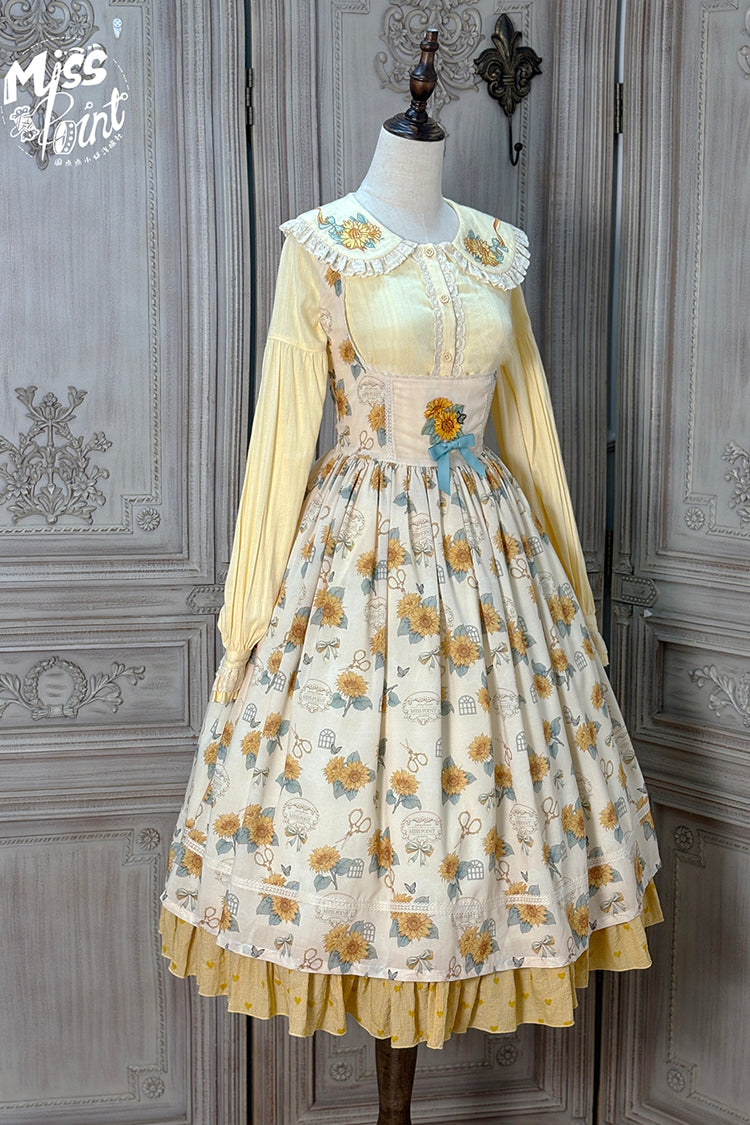 Apricot Sunflower Sleeveless Floral Bow Elegant Uplift Jsk