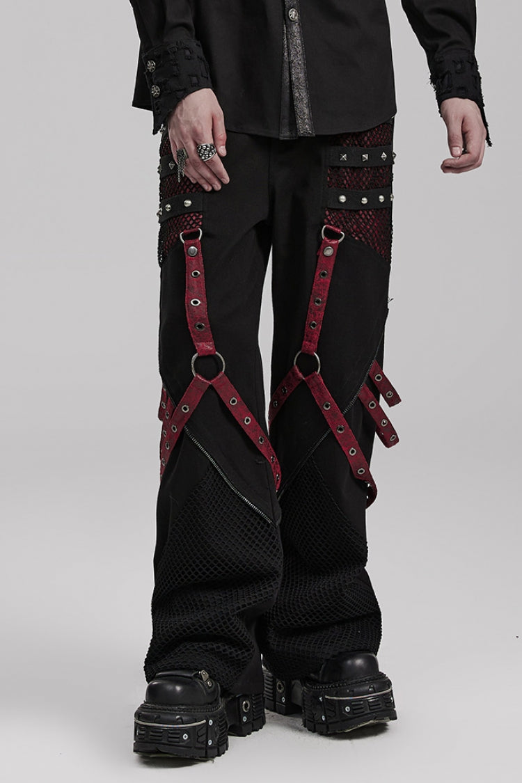Steampunk Men's Pants with Rivets and Mesh - Cracked Leather - Two Shades