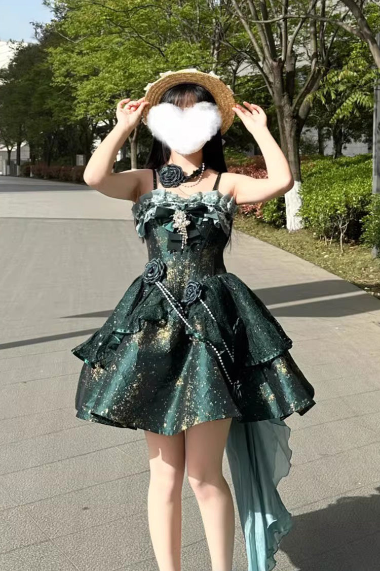 Halterneck Pearl-Adorned Ruffled Princess JSK Dress in 2 Colors - Cosmic Shimmer