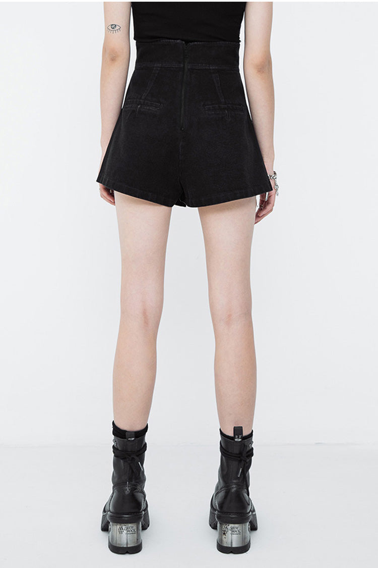 Jet Metallic Zipper High-Rise Asymmetric Punk A-Line Shorts for Women