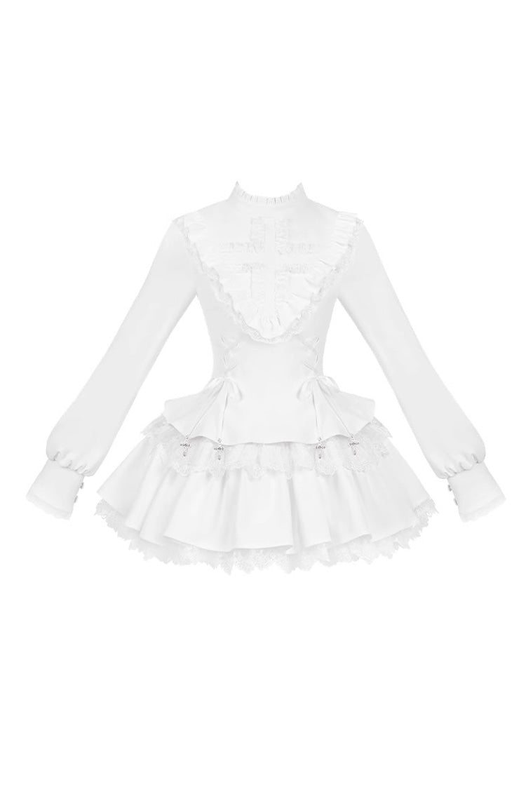 Ivory Ruffled Lace-Up Dapper Sweet Jumper