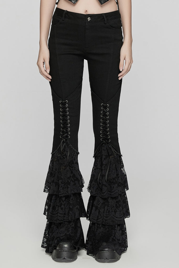 Gothic Pants with Lace-Up and Triple Ruffle