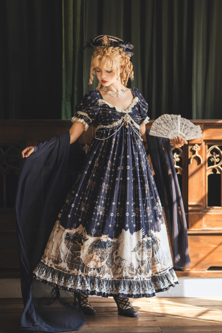 Unicorn V-Neck Short Sleeve Empire Print Bow Lace Elegant Lolita Gown
