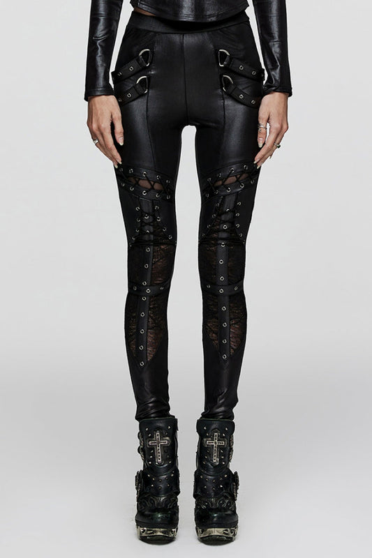 Women's Steampunk Leggings with Hollow Metal Eyelet Strap Lace-Up Design