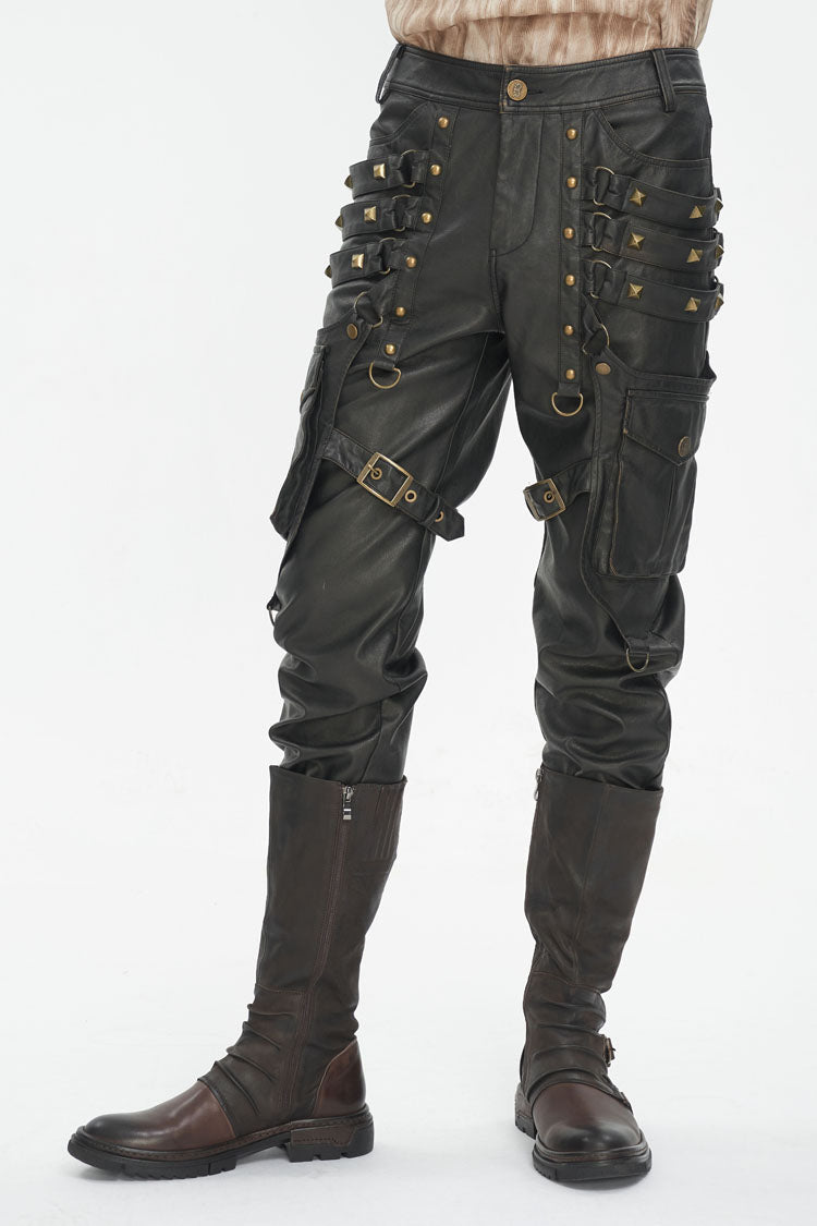 Men's Gothic Pants with Bronze Studs & Oversized Pocket