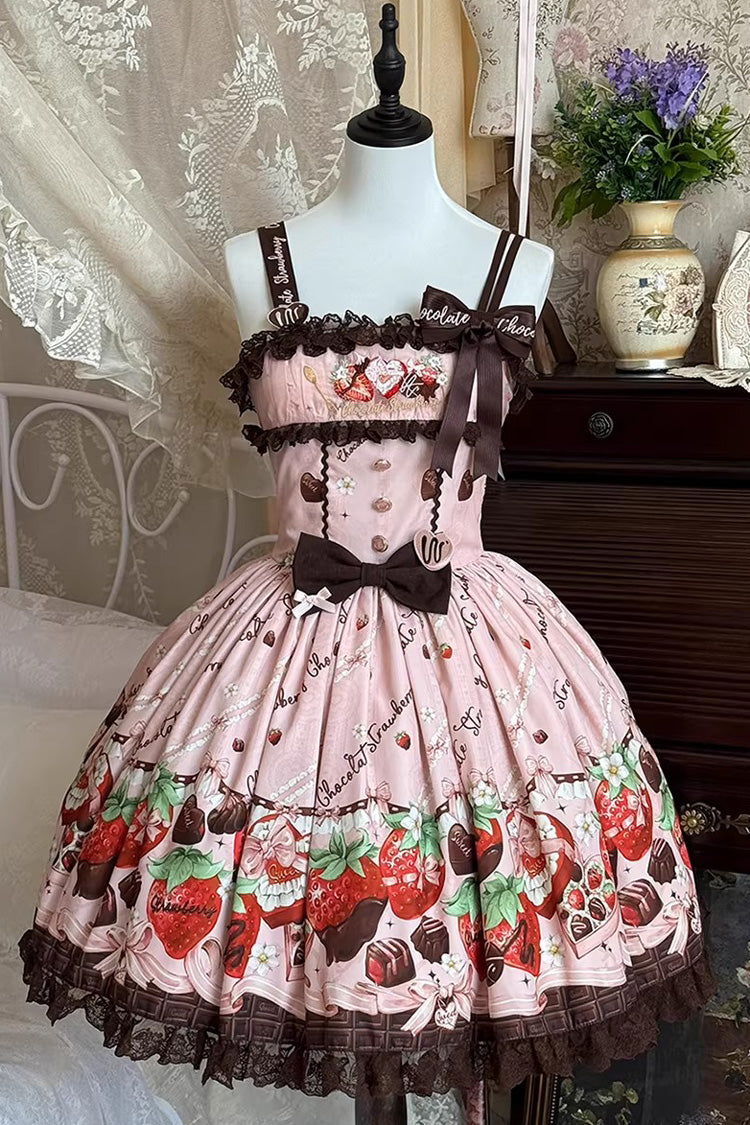 Blush Sleeveless Embroidered Bow Lace Lolita JSK - Strawberry Chocolate Lover