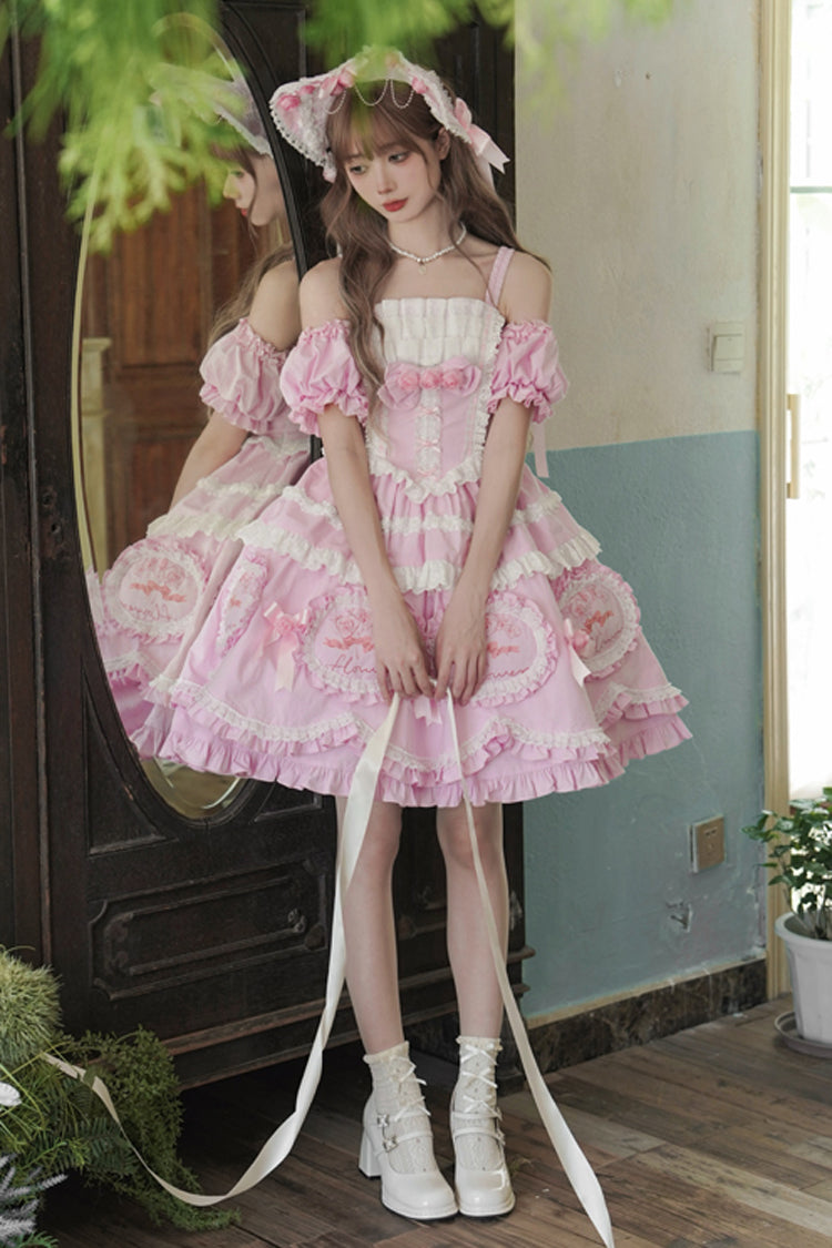 Pink Butterfly Dream Multi-Layered Print Ruffle Bow Sweet Princess Lolita Jsk
