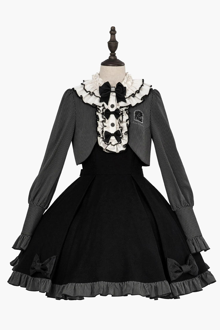 Black Sweet Elegant Lolita Long Sleeve Bowknot Stitching Two-Piece Dress