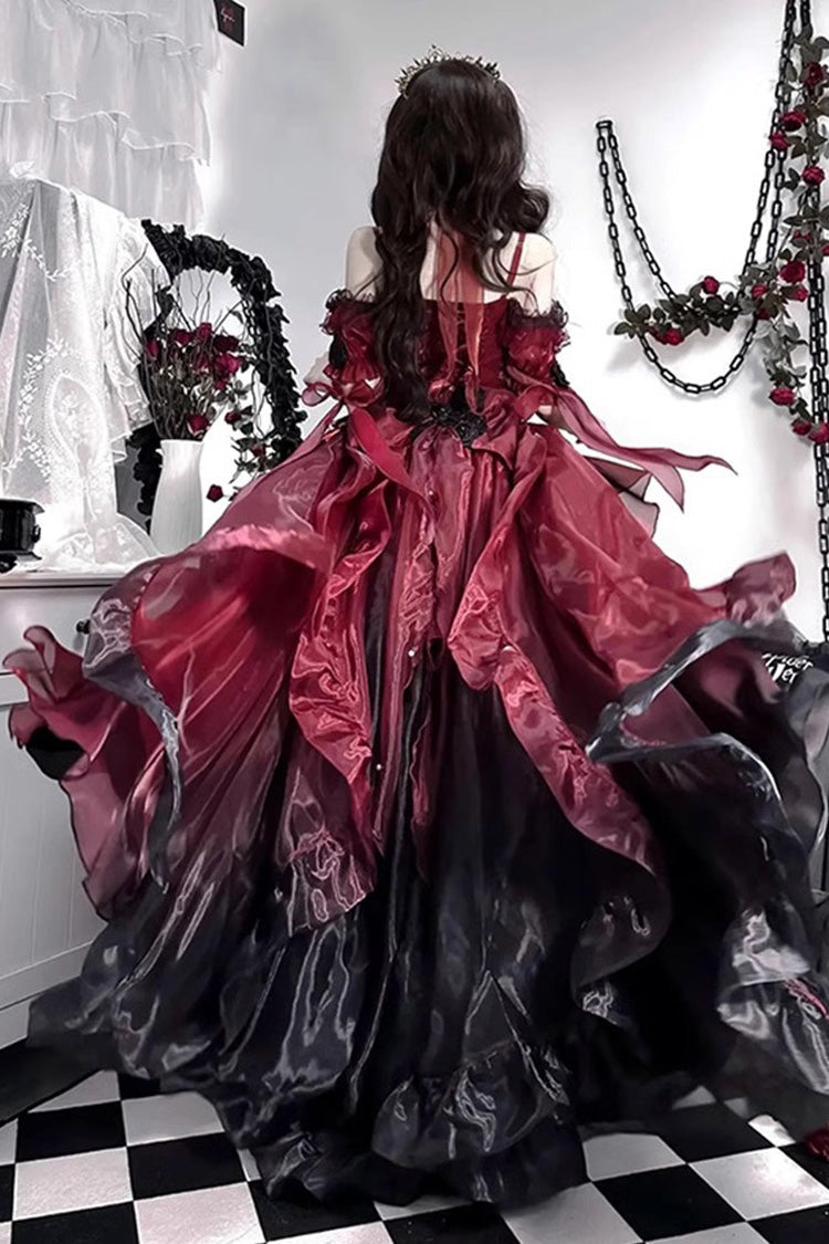 Scarlet Ebony Bow Embellished Asymmetrical Gothic Princess Jumper Dress