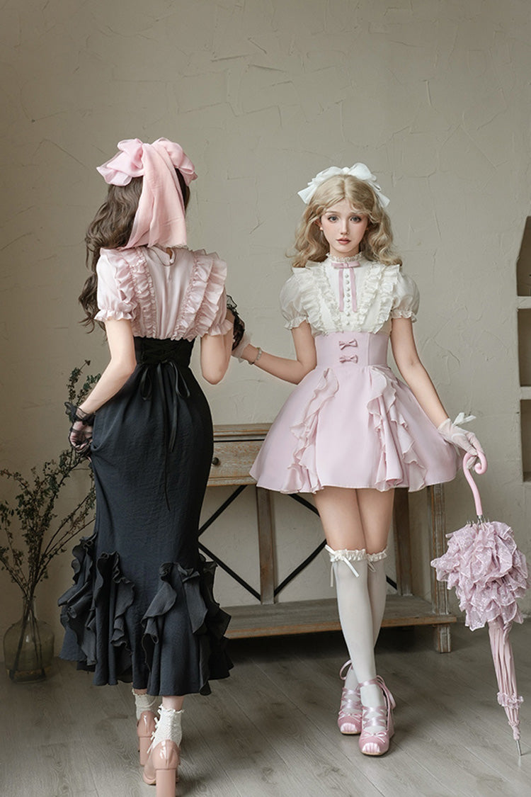 Miss Lola Stand Collar Lolita Dress with Ruffled Short Sleeves
