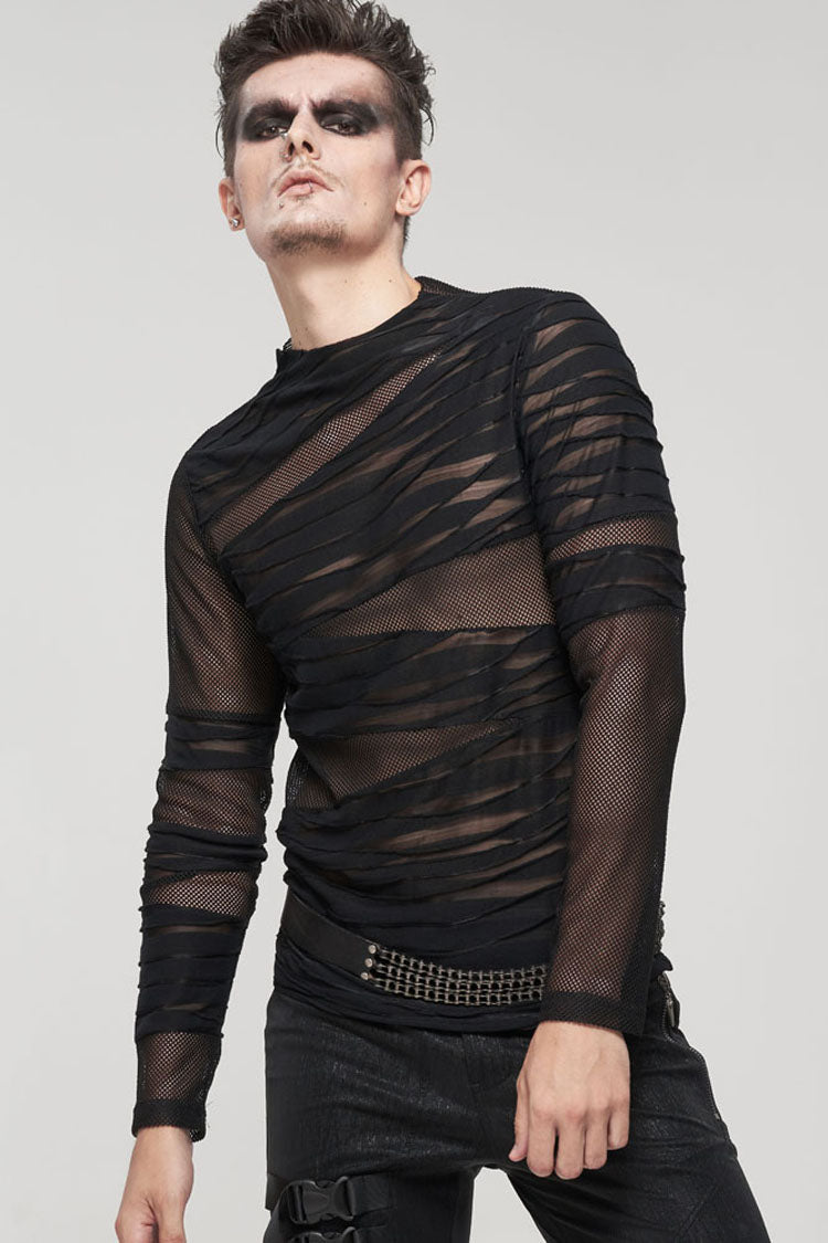 Gothic Net Yarn Sheer Perspective Bandage-Style Men's Pullover
