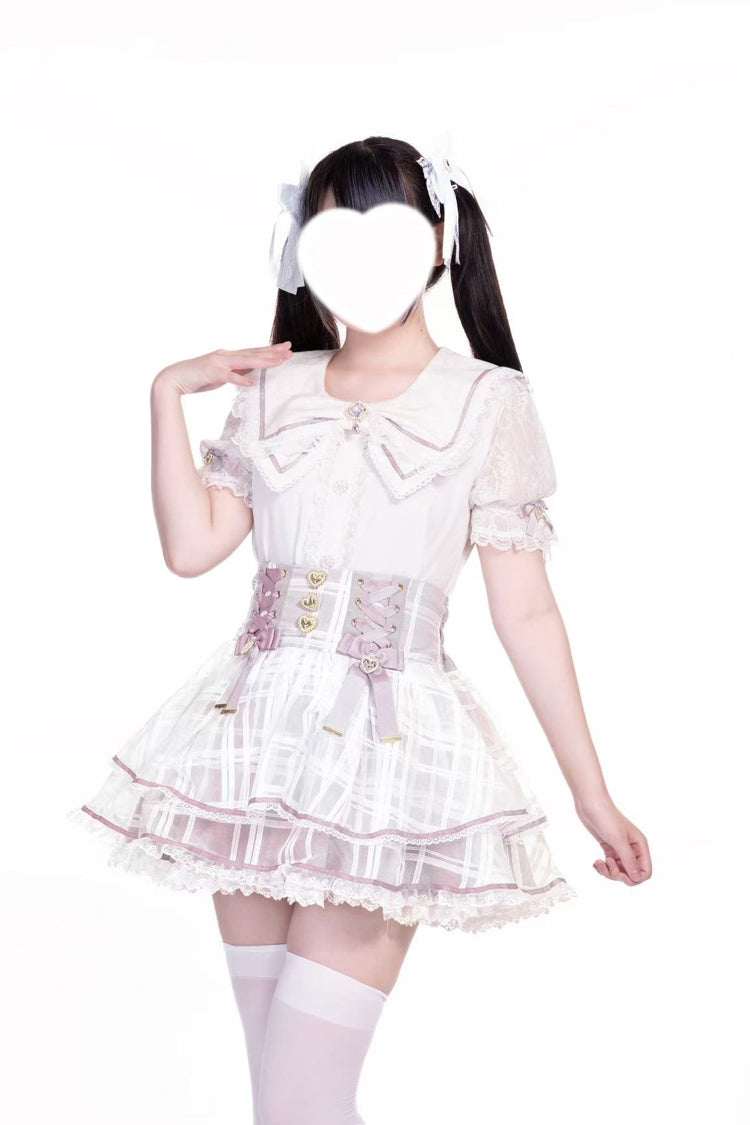 Triple-Layered Bow Lace-Up Organza Sweet Jirai Kei Skirt