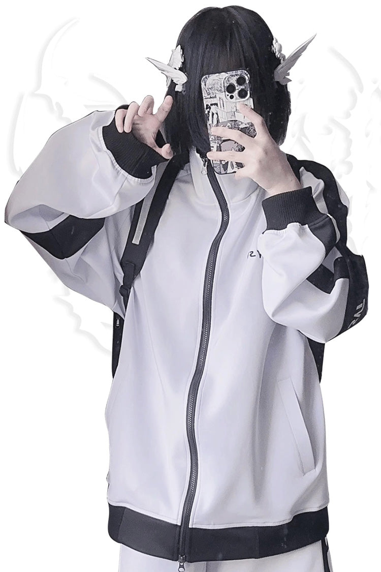 Printed Jirai Kei Long-Sleeve Coat with Unique Pattern, 3 Colors