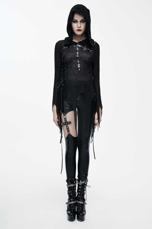 Women's Punk Pants with Hollow Out Cross Shaped Elastic Sexy Tight Leather Design