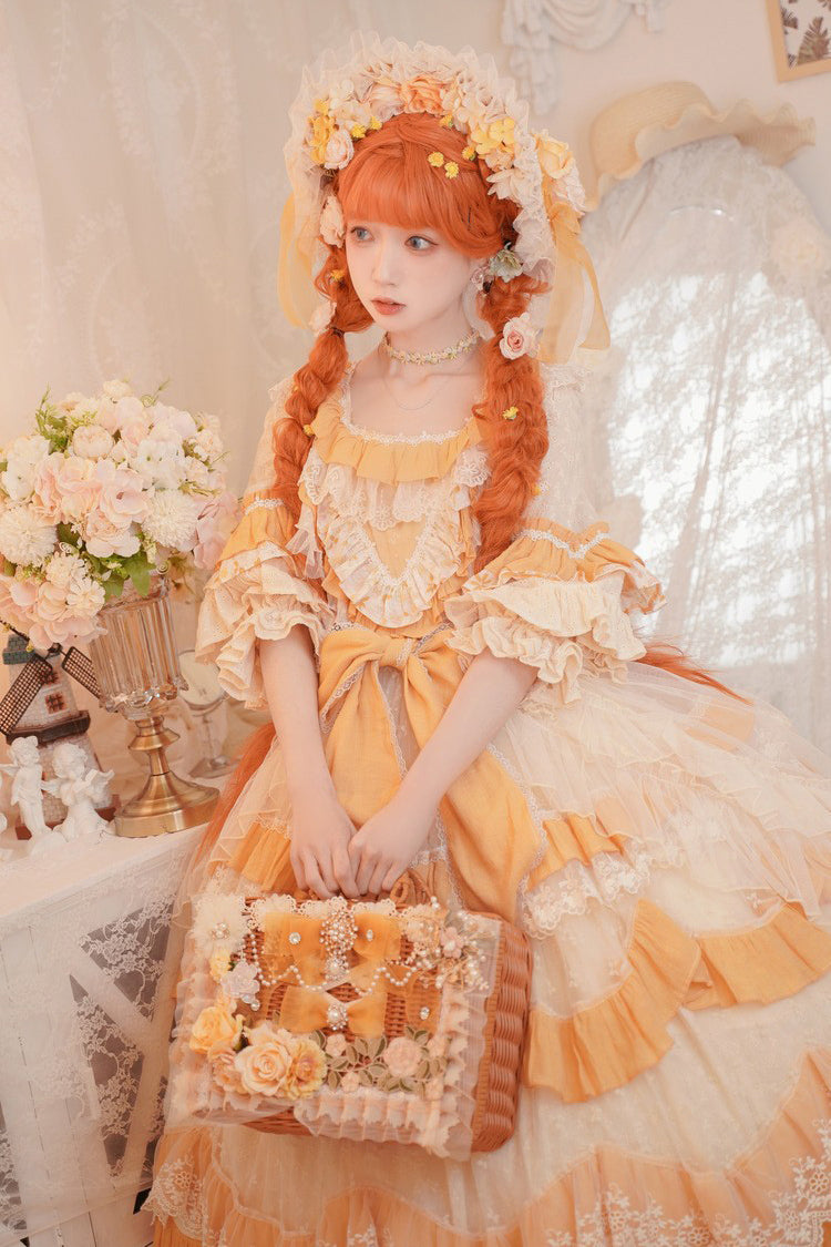Rattan Flower Bowknot Tote Bag with Elegant Princess Lolita Charm, 2 Colors