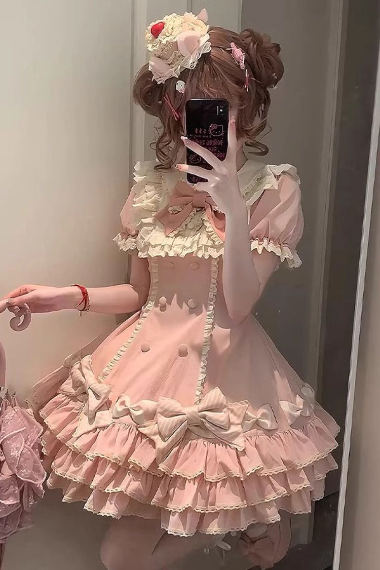 Striped Multi-Tier Ruffle Bow Princess Lolita Layered Dress