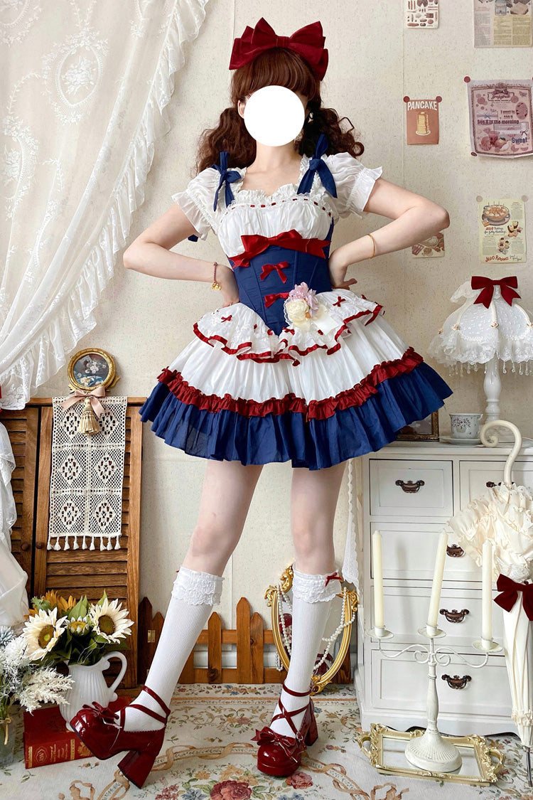 Red White Blue Fairy Tale Overture Triple-Layered Ruffle Bow Fishbone Ballet Dress