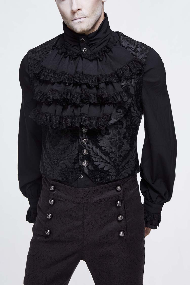 Slate Mushroom Button Waist Loop Jacquard Gothic Waistcoat for Men