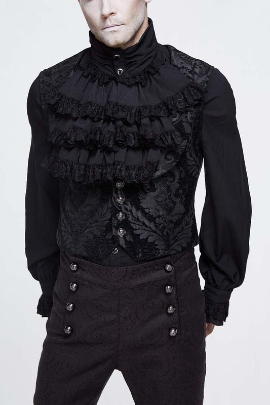Slate Mushroom Button Waist Loop Jacquard Gothic Waistcoat for Men