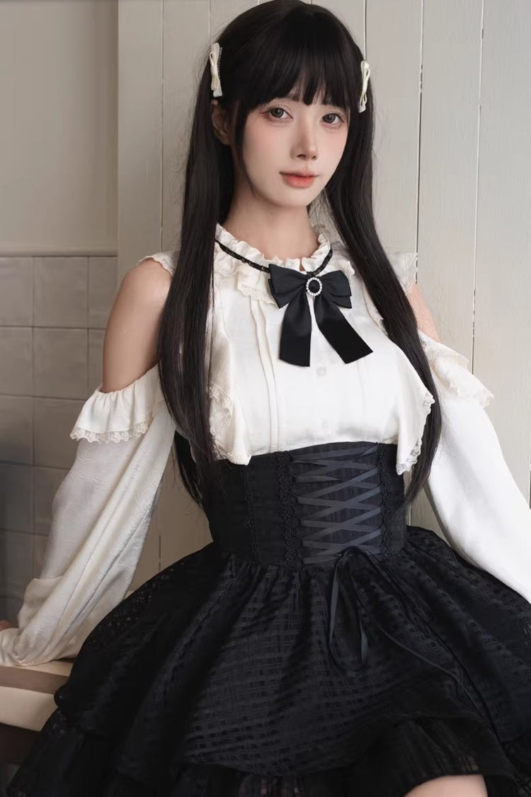 Double-Layered Cut-Out Bow Lace-Up Classic Jirai Kei Skirt Set