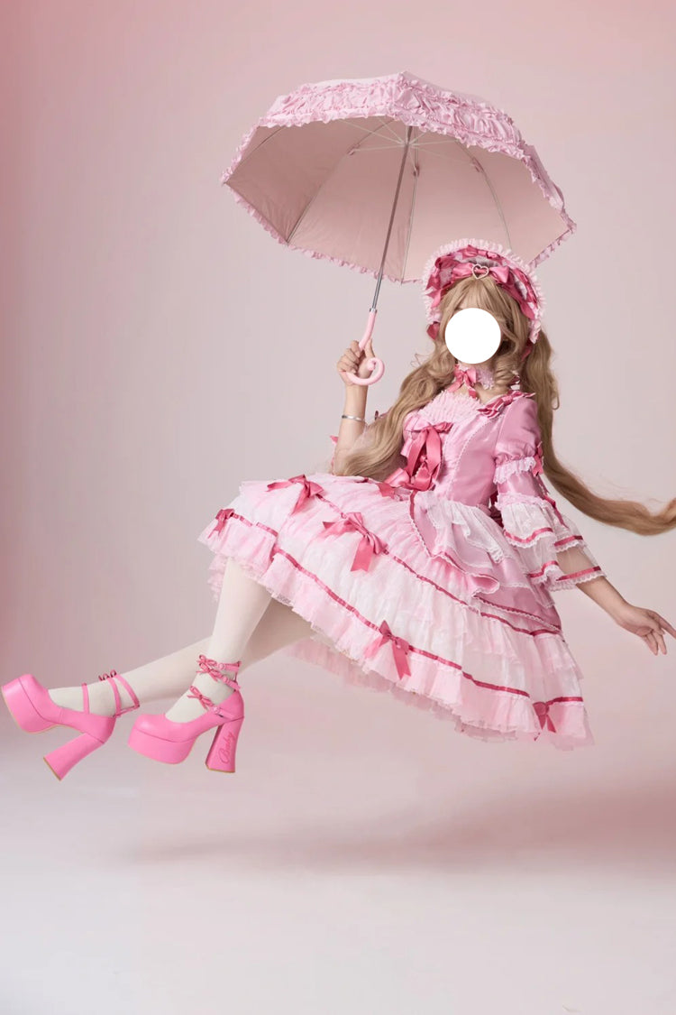 Velvet Cake Lolita Dress with Trumpet Sleeves & Lace Trim
