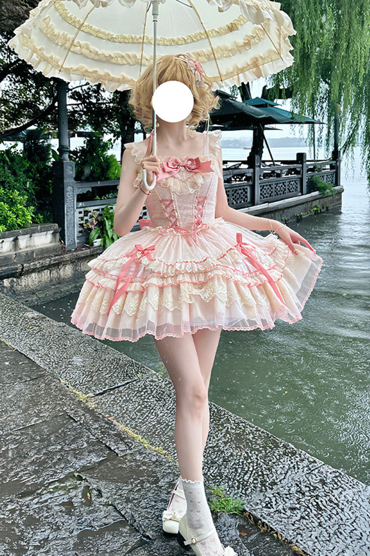 Magenta Sleeveless Ruffle Bow Lace Corset Sweet Jumper Dress - Candy House
