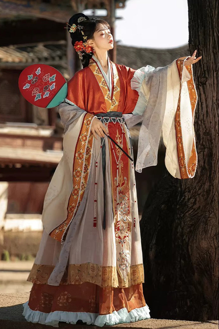 Classic Chinese Hanfu Dress Set with Embroidery in 2 Colors - Cloud-Clad Fairy