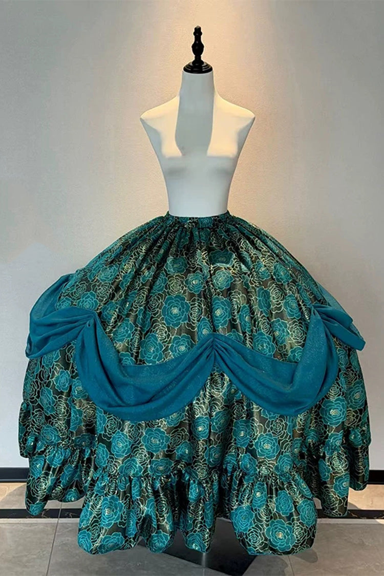 Peacock Spirit Princess Multi-Layered Ruffled Bow Lace-Up Classic JSK