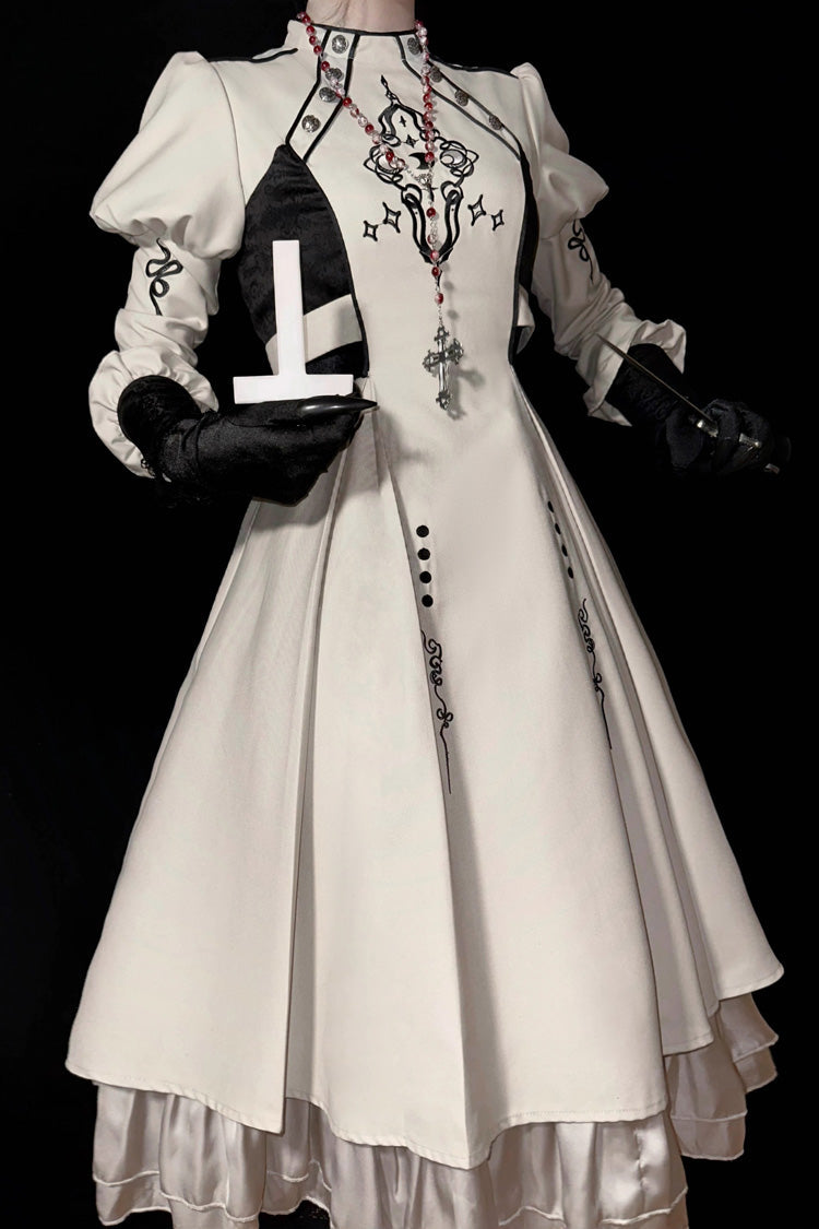 Ivory Layered Moon Talisman Print Ruffled Gothic Jumper