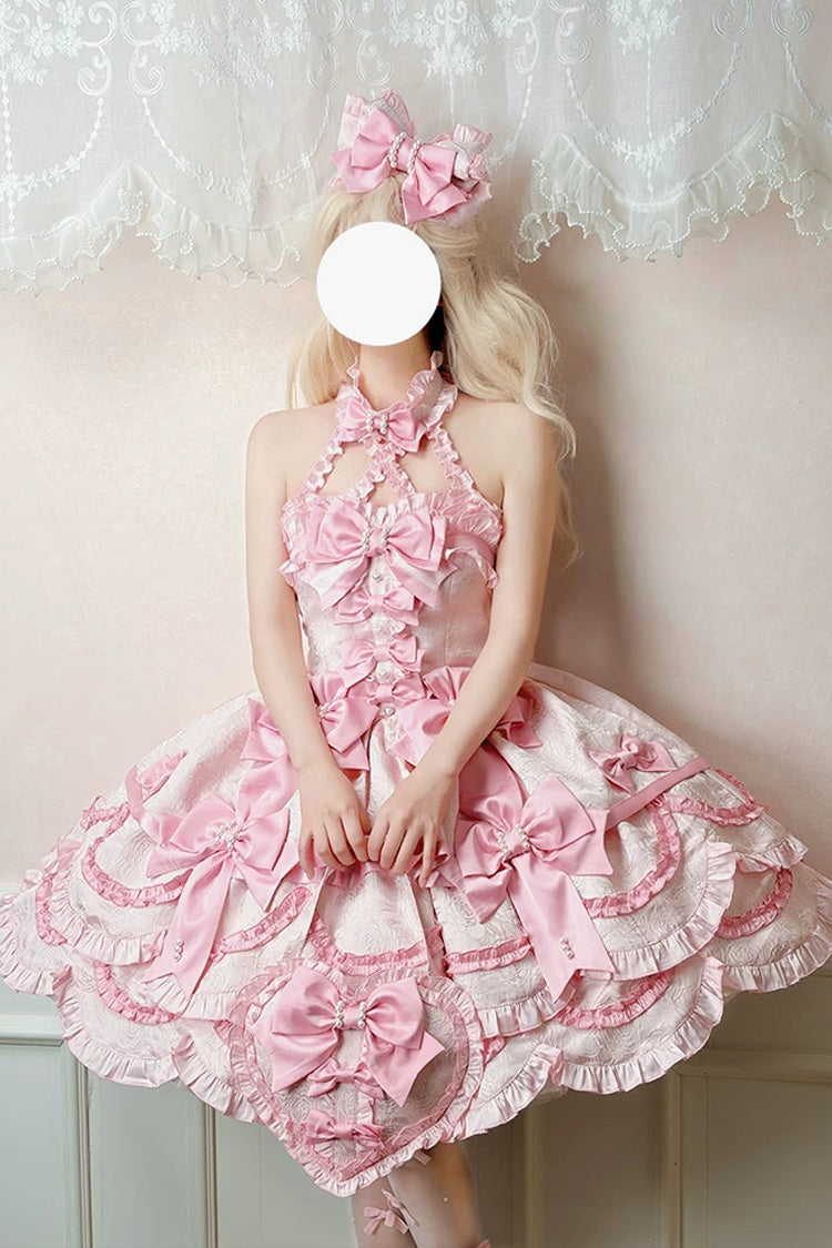 Sweetheart Petals Halterneck JSK with Jacquard & Pearl Trim