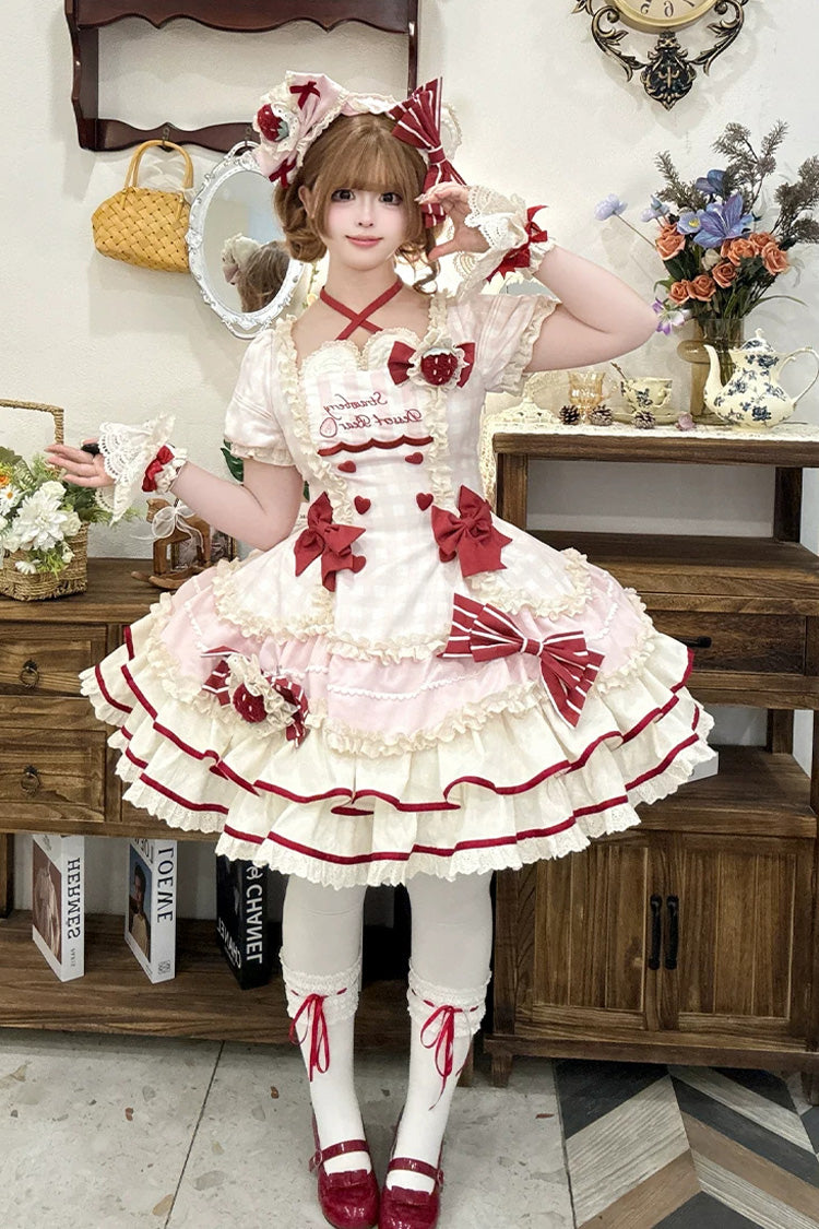 Sweetheart Strawberry Bunny Dress with Triple Ruffles & Bow