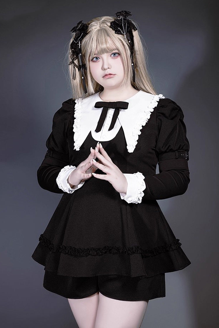 Black and White Sorceress Set with Ruffled Sleeves - Jirai Kei Style