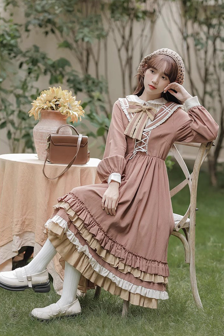 Brown Layered Dress with Ruffles - Sweet Lolita