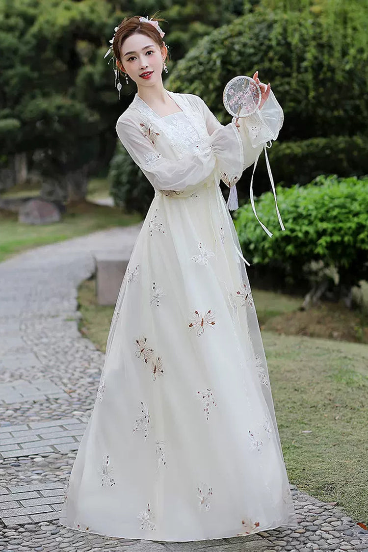 Ivory Butterfly Embroidery Stunning Hanfu Gown
