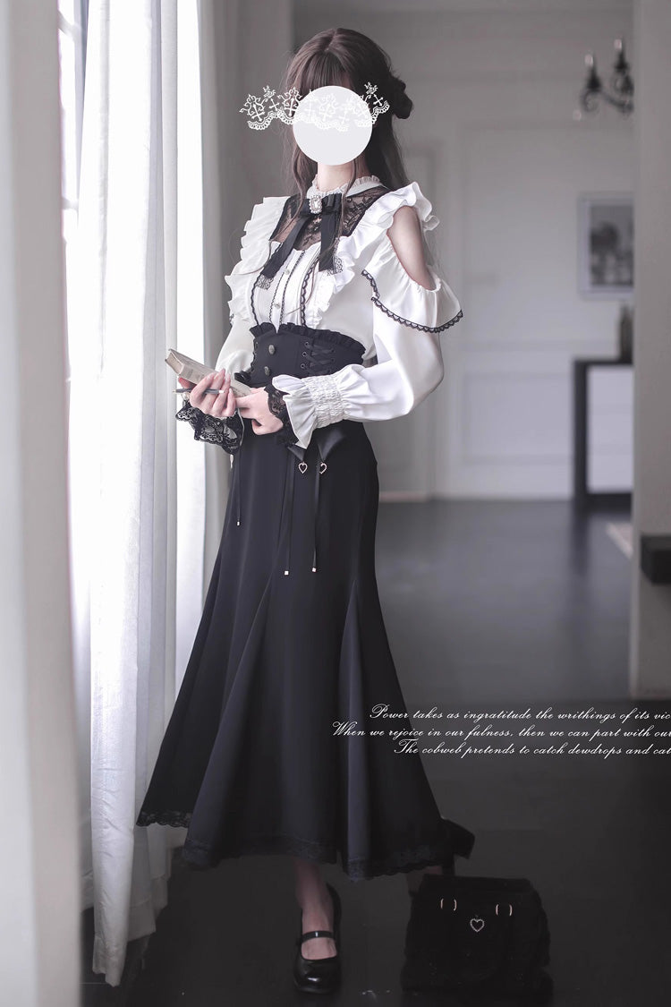 Black Ruffle Bowknot Slim Sweet Elegant Lolita Fishtail Skirt