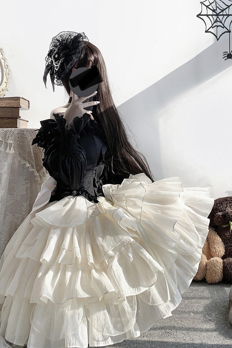 Apricot Bowknot Sweet Princess Lolita Layered Skirt Dress