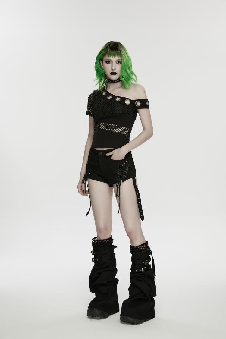 Noir Punk Shorts with Lace-Up and Removable Mesh