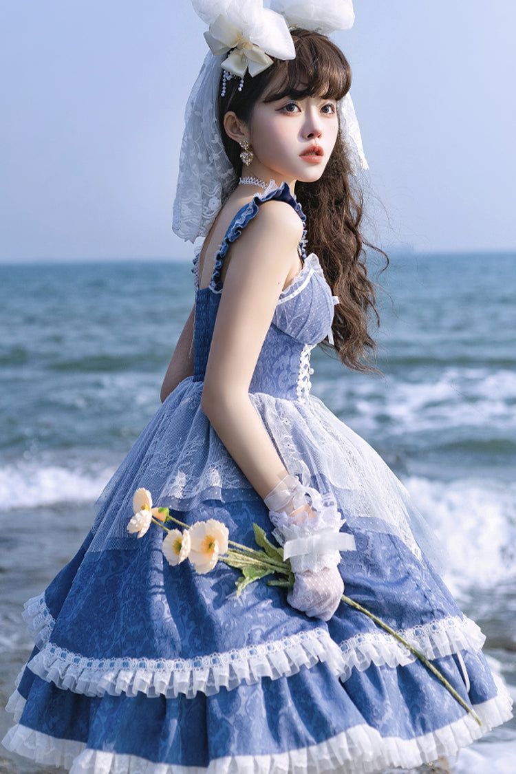 Blue Drawstring Pull-Up Hem Elegant Sweet Dress
