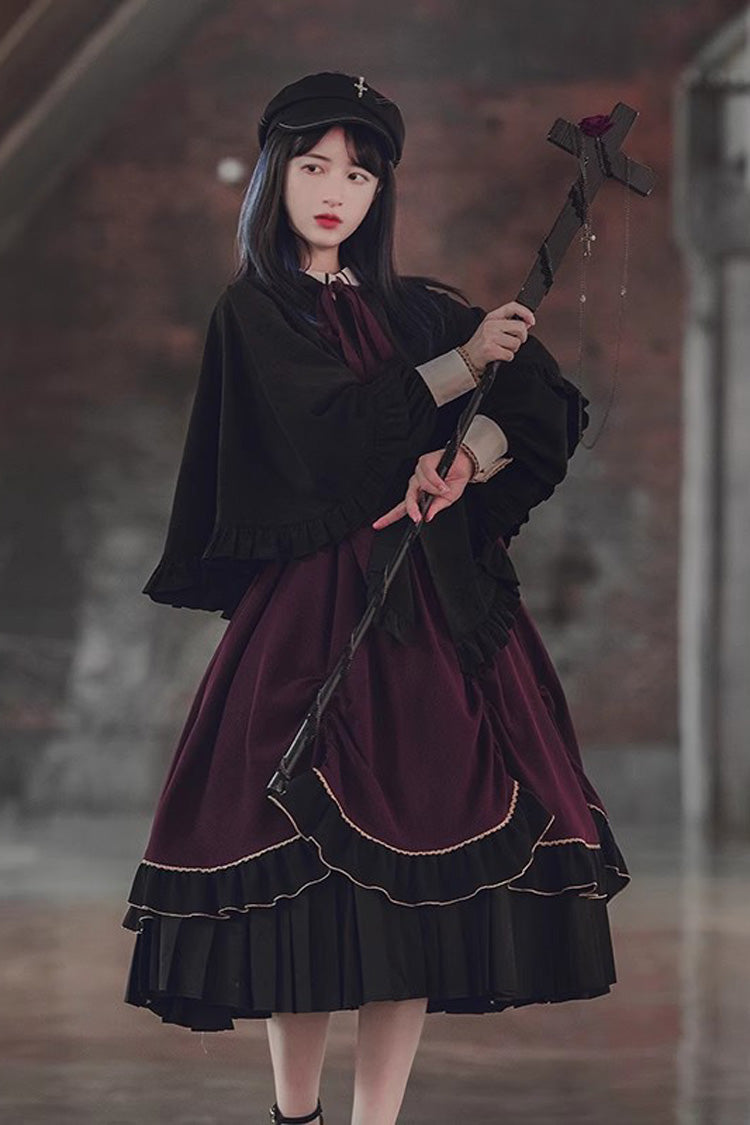 Purple Black Magician Two-Piece Ruffled Gothic Gown