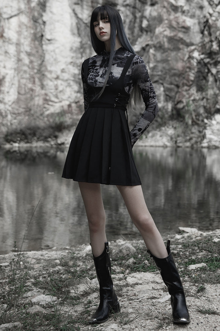 Pleated Gothic Slip Dress with High Waist for Women