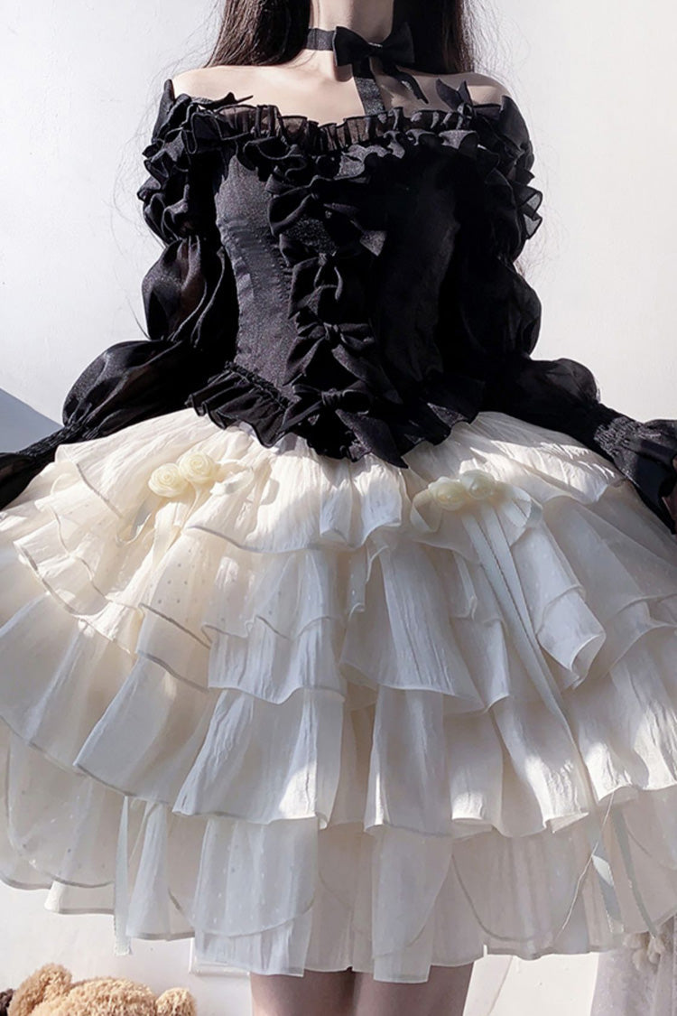 Apricot Bowknot Sweet Princess Lolita Layered Skirt Dress