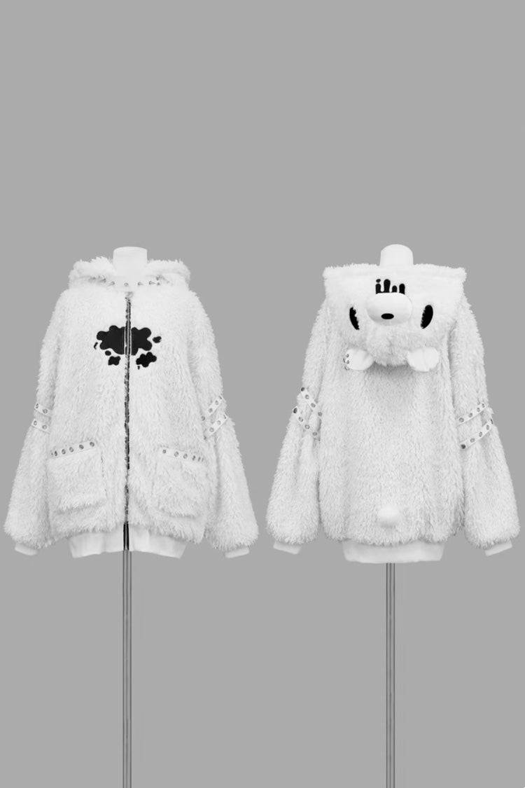 Ivory Bear Ear Hooded Zip-Up Dark Jirai Kei Coat