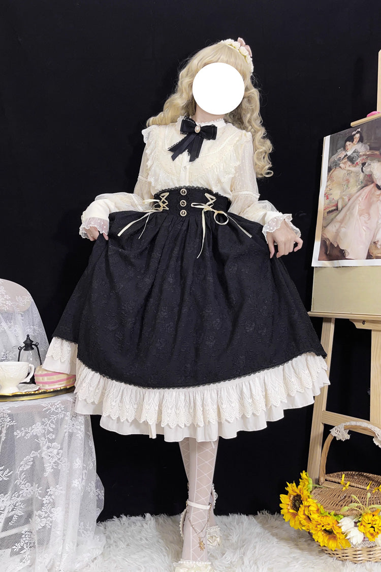 Black Heart of Rose High Waisted Ruffle Lace-Up Vintage Palace Skirt