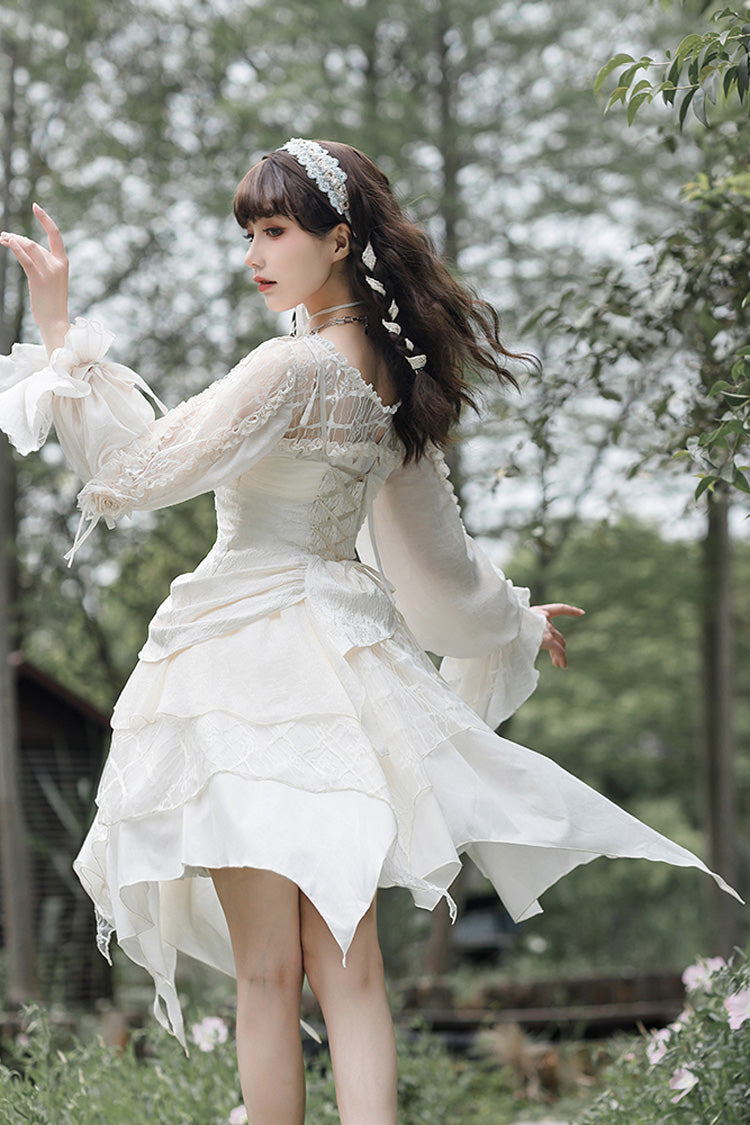 Ivory Layered Bow Accent Princess-Style Irregular Jumper