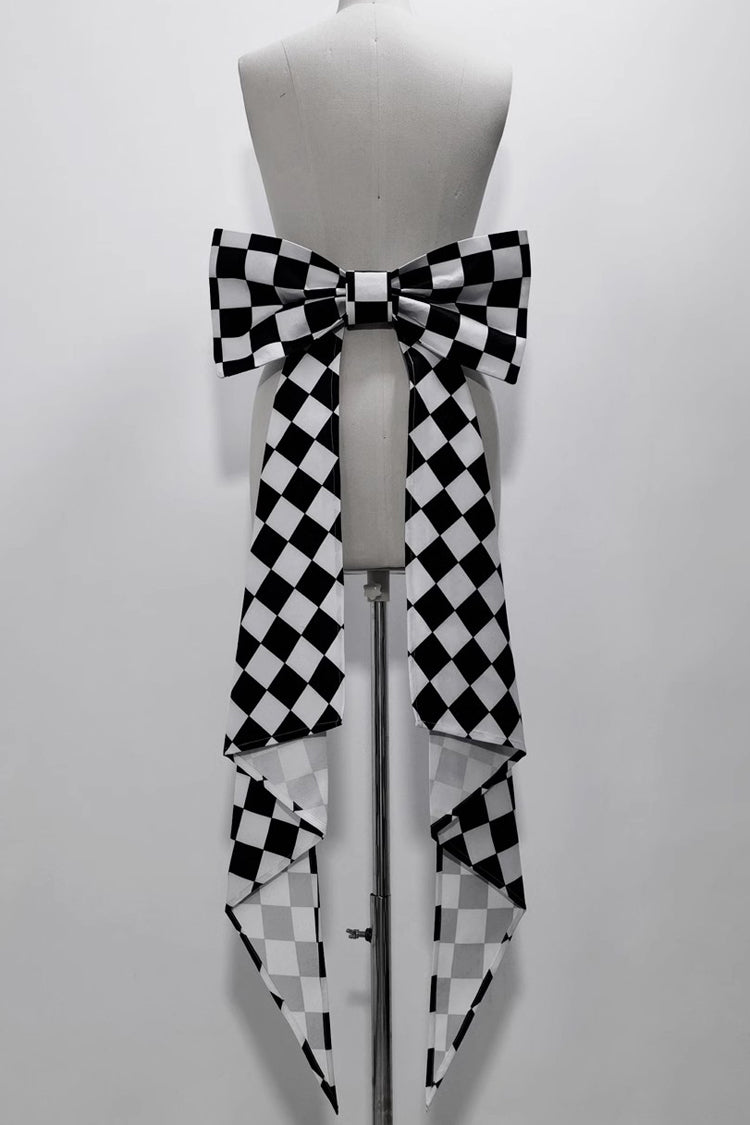 Monochrome Checkerboard Ouji Lolita Waist Bow with Rabbit Motif