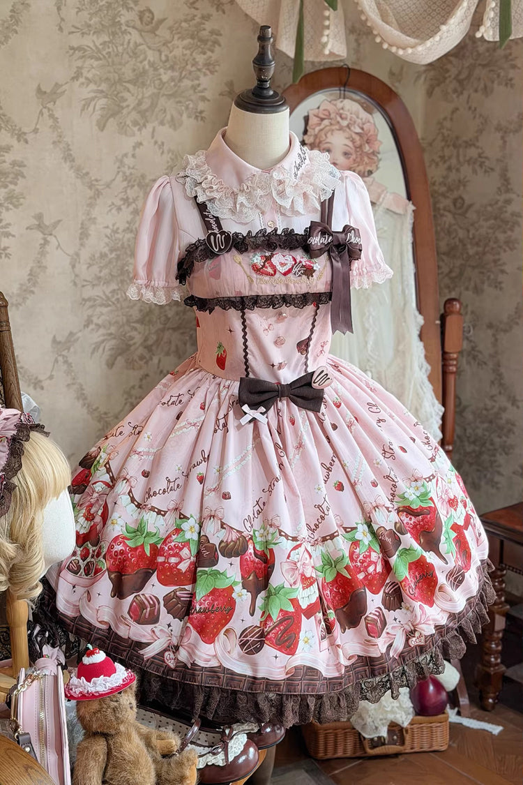 Blush Sleeveless Embroidered Bow Lace Lolita JSK - Strawberry Chocolate Lover