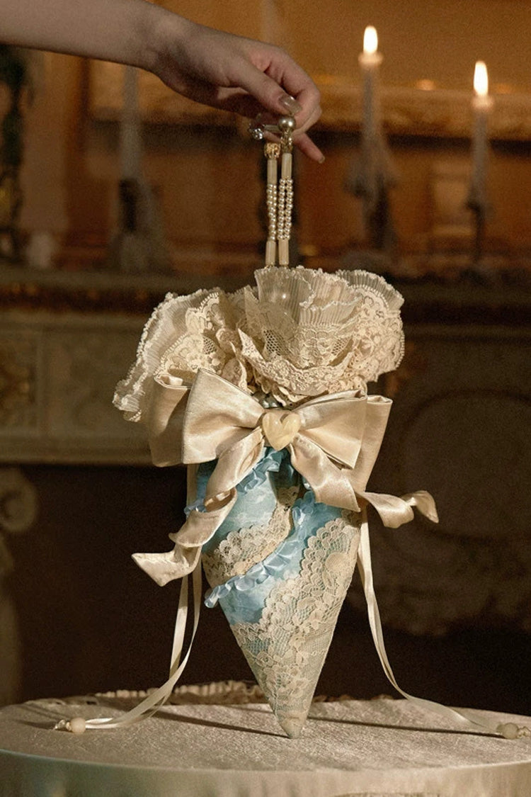French Rococo Lolita Handbag with Bow and Lace - Cream Beige