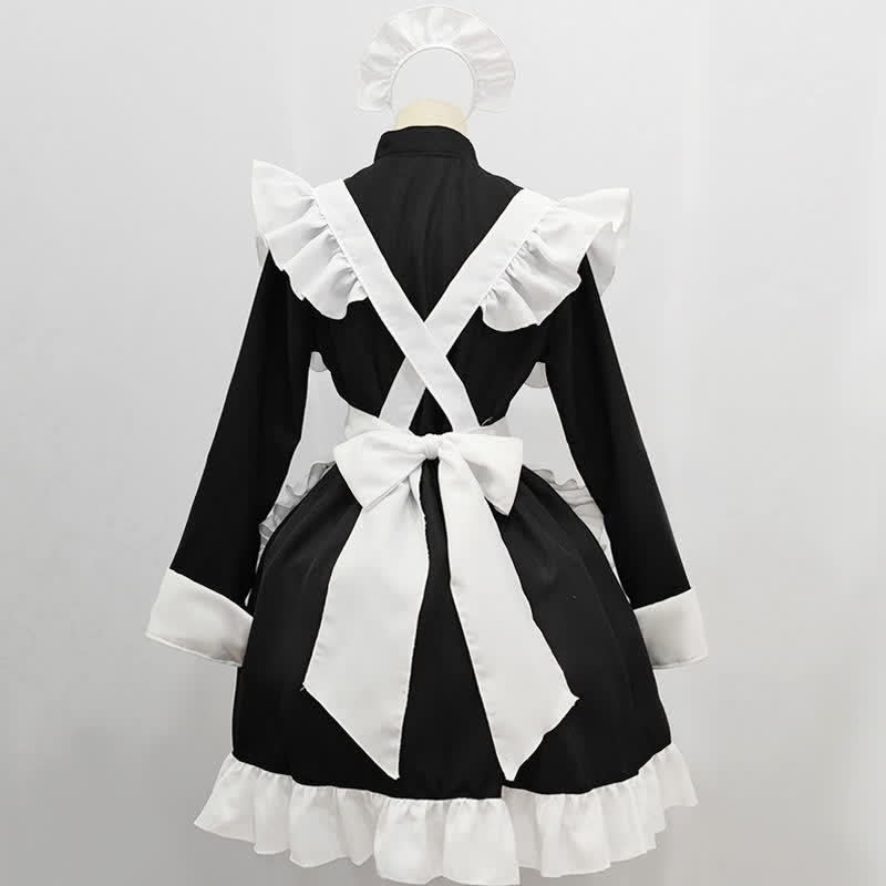 Black Button Long Sleeve Ruffled Lolita Maid Dress